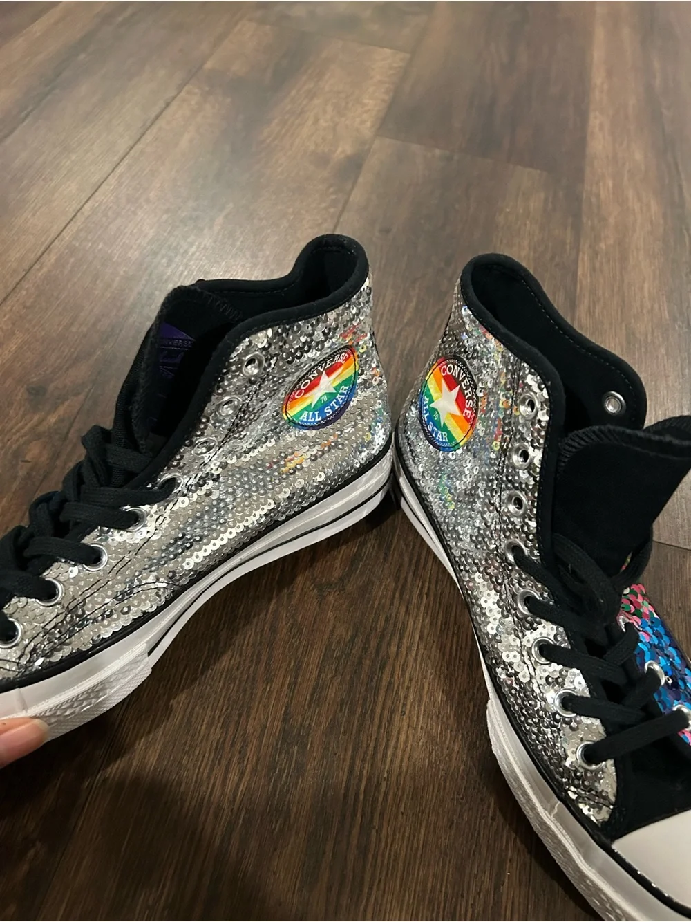 Sequin High-Top Sneakers in Multicolor & Silver for pride month new without tags - Picture 4 of 10